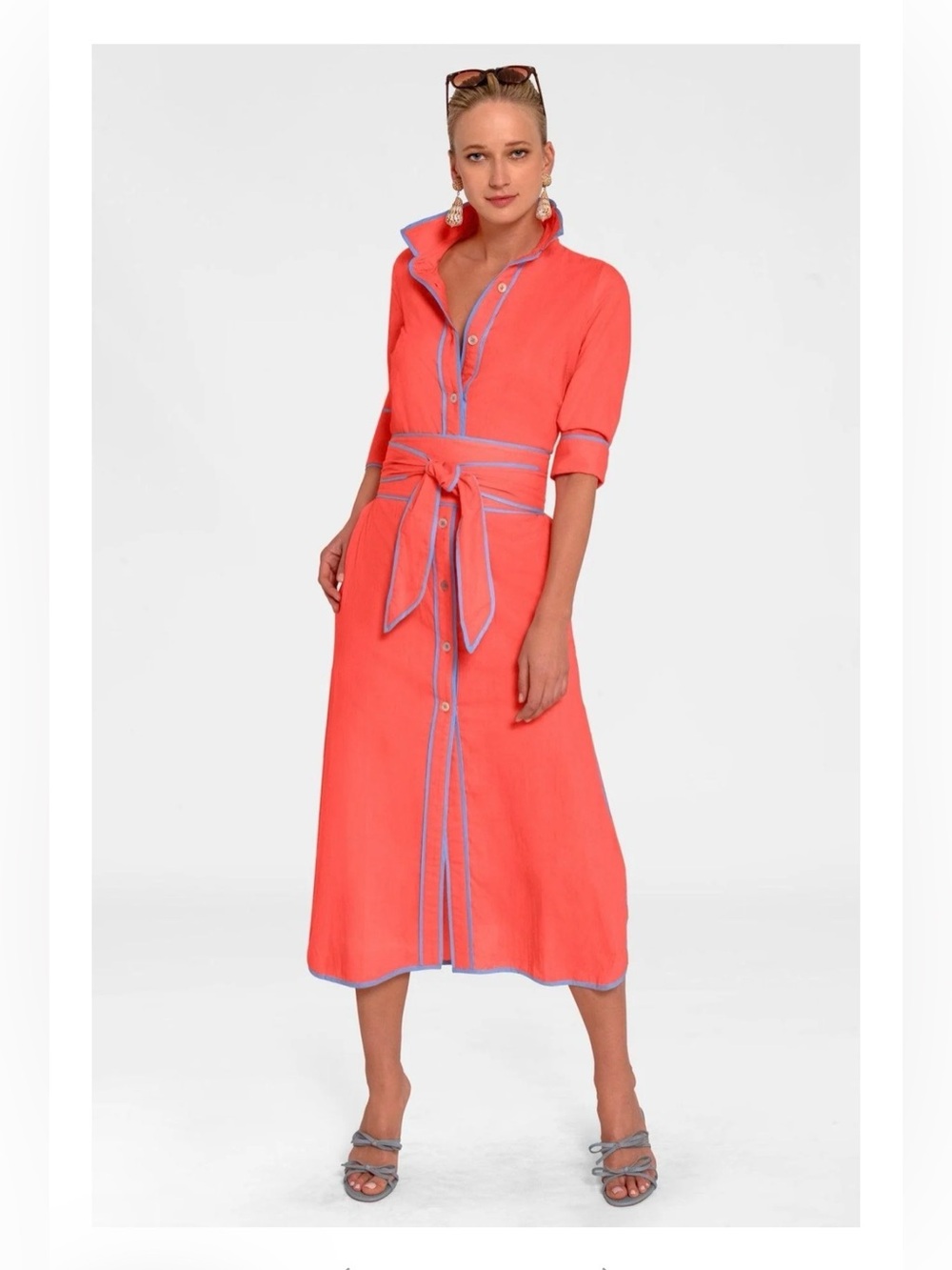 NEW NWT GRETCHEN SCOTT shirt tails long dress in coral in size Small MSRP 199